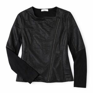 M by Tribe Black Moto Jacket Asymmetrical Zip Textured 100% Real Leather Size S